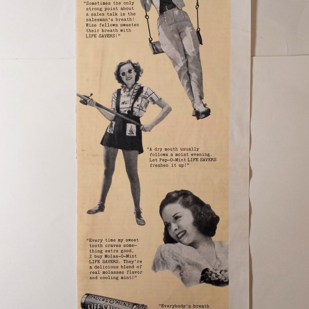 1939 Life Savers Candy Ad- Fun Vintage Decor Great for Framing 5c roll